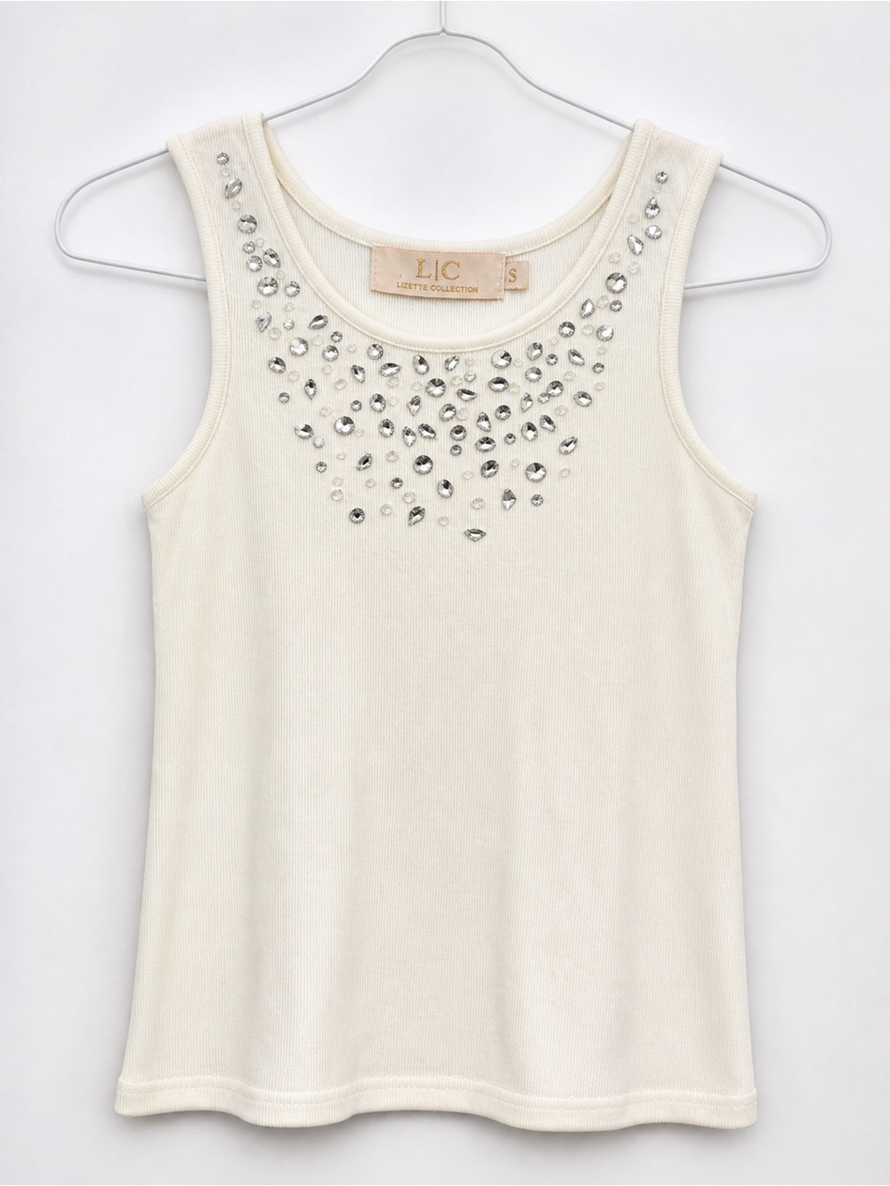 Lizette Collection Cream Embellished Tank Top
